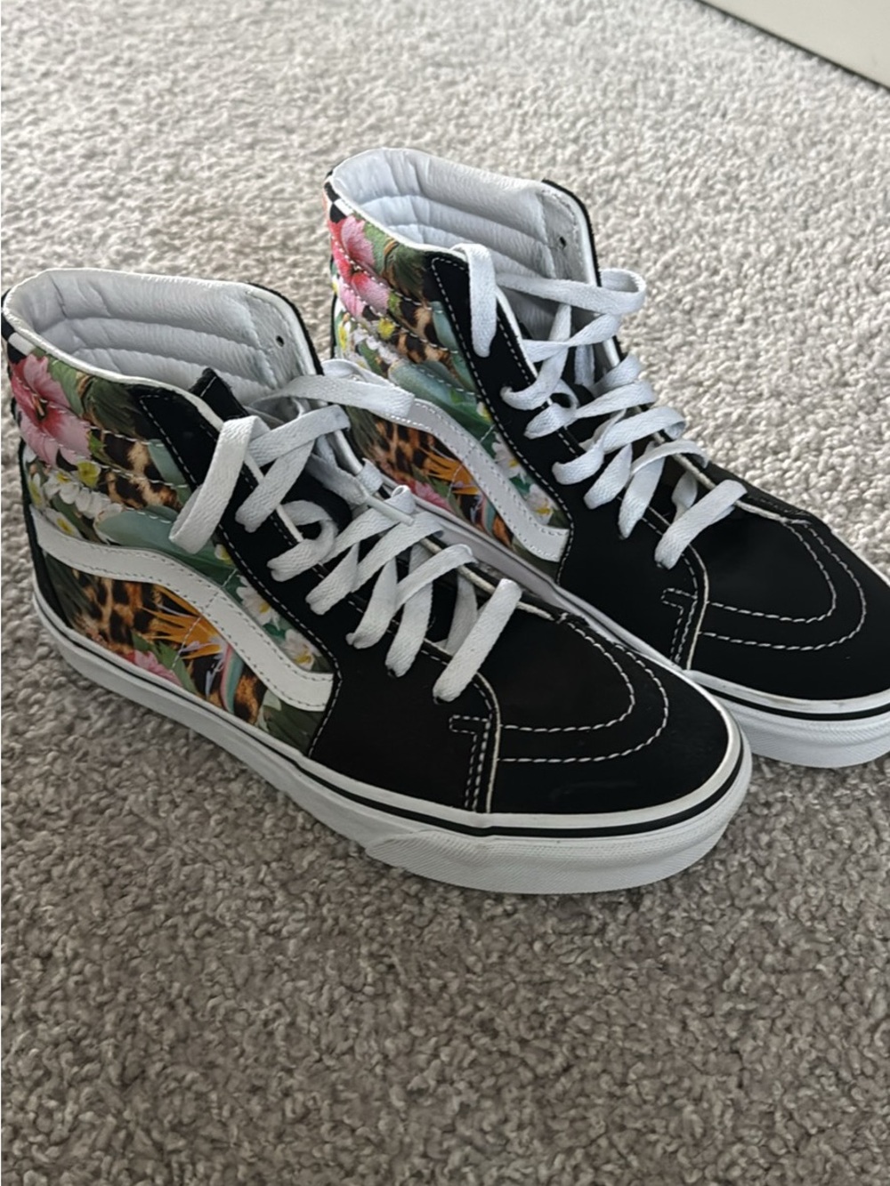 Vans High Top Sneakers Black with Floral & Leopard Print